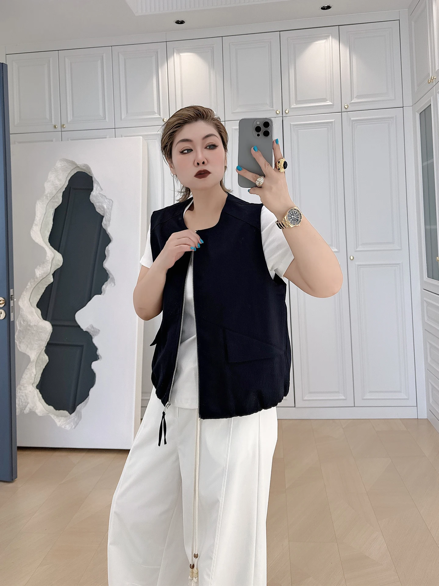 

Slimming Casual Sleeveless Vest Large Size Women's Loose Feel Layering 200 Pounds Fat MM Simple Zipper Jacket Outerwear