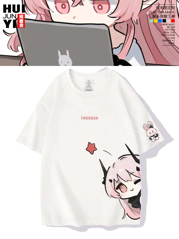 

Anime Arknights Theresa Student T-shirt Summer Shirt Fans Short Sleeves Man Women Clothes Tees Cosplay Fashion Clothes Gift