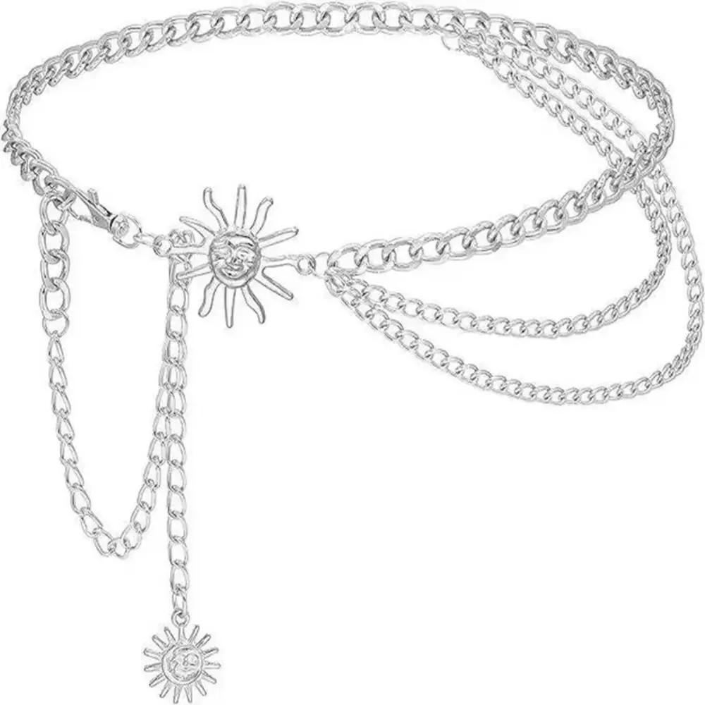 Gold Silver Punk Waist Chain Ladies Vintage Metal Sun Moon Star Waistbands Hip Hop Womans Chain Belt