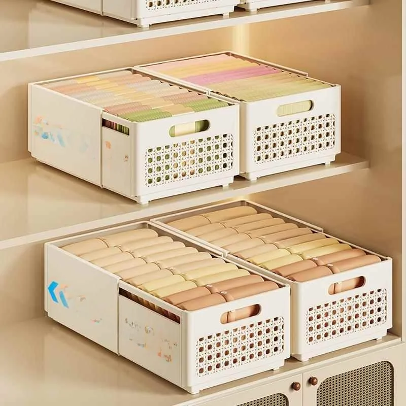 Plastic Clothes Storage Box Foldable Baby Clothes Organizer Pants Storage Basket Wardrobe Essential Modern Simple Design