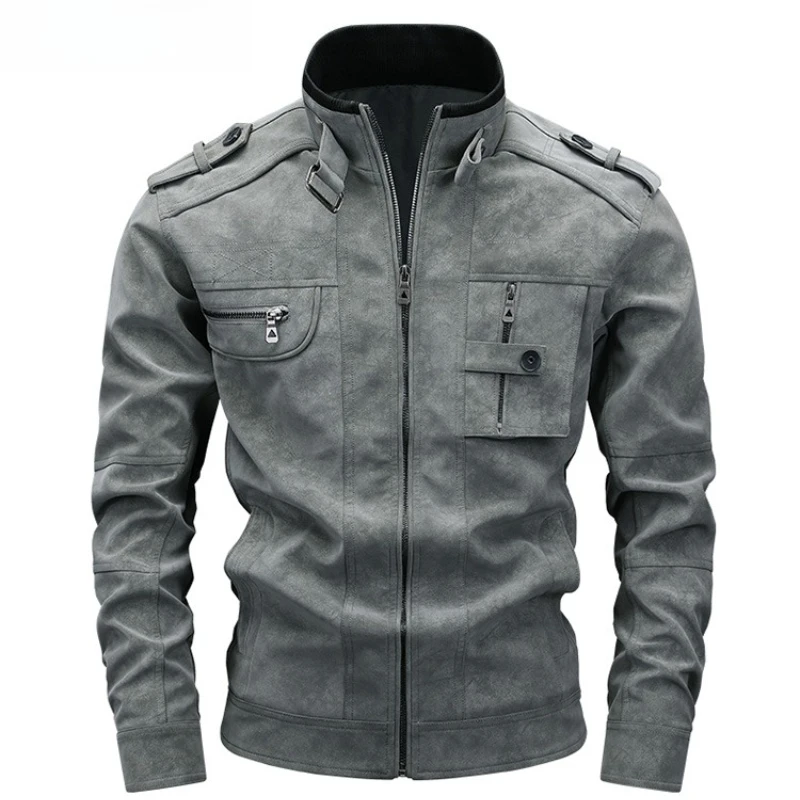 Men's Stand Collar Jacket Multi Pocket Full Zip Chest Pocket Shoulder Epaulets Long Sleeve Regular Fit Casual Outerwear