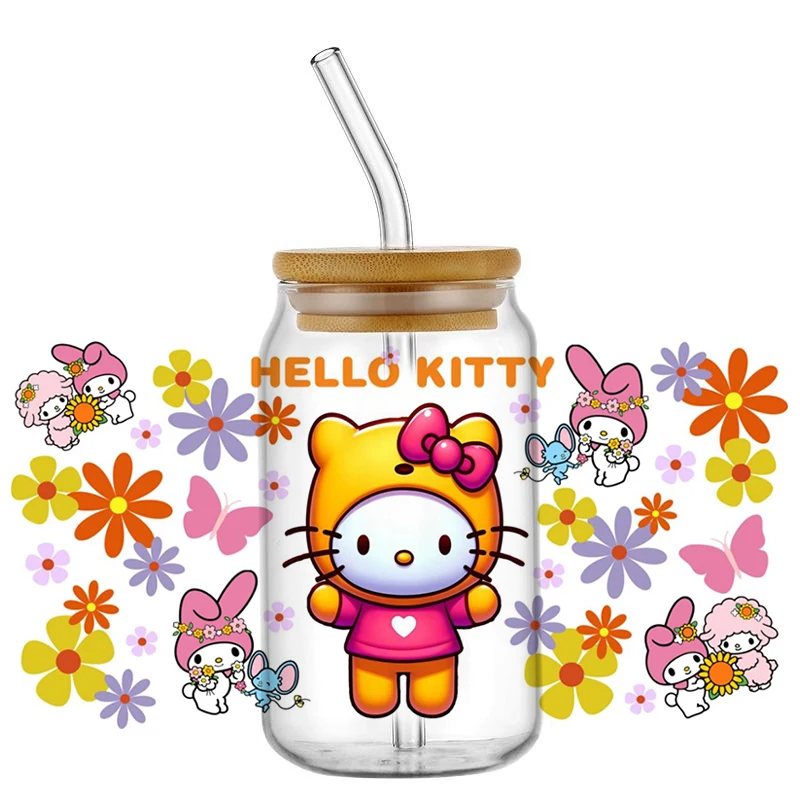 Miniso Kawaii Kitty New Maxed Design Cartoon UV DTF Cup Wrap For 16oz Libbey Coffee Glass Can Cup uvdtf Wrap Car Sticker DIY