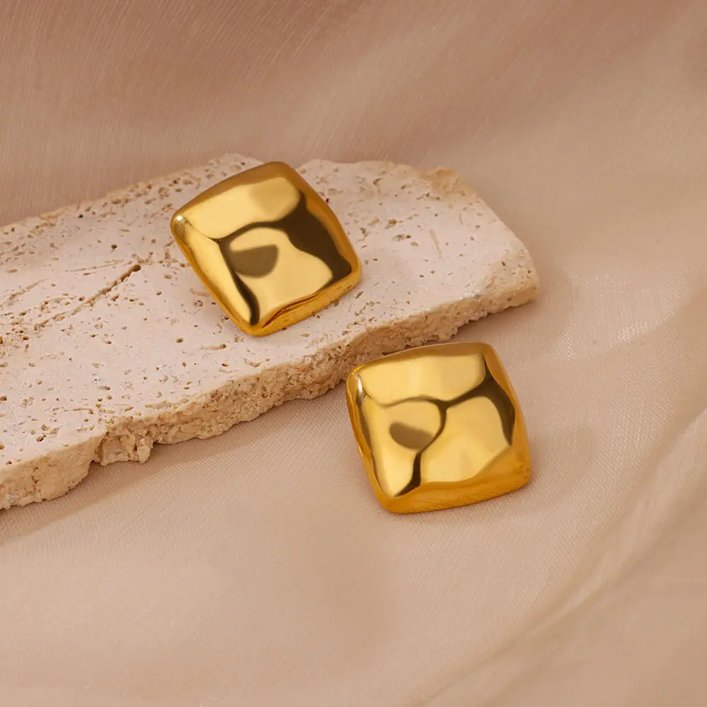 Stainless Steel Square Stud Earrings For Women Gold Plated Geometric Earring 2024 Trendy Weeding Jewelry Accessories Gift