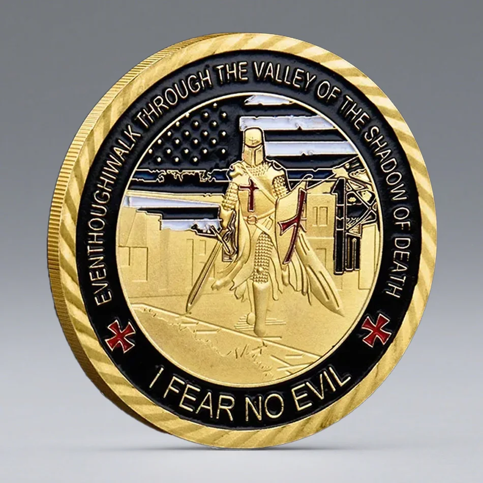 Knights Templar Cross Christ Gold Plated Commemorative Coins Thin Blue Line Souvenir Coin