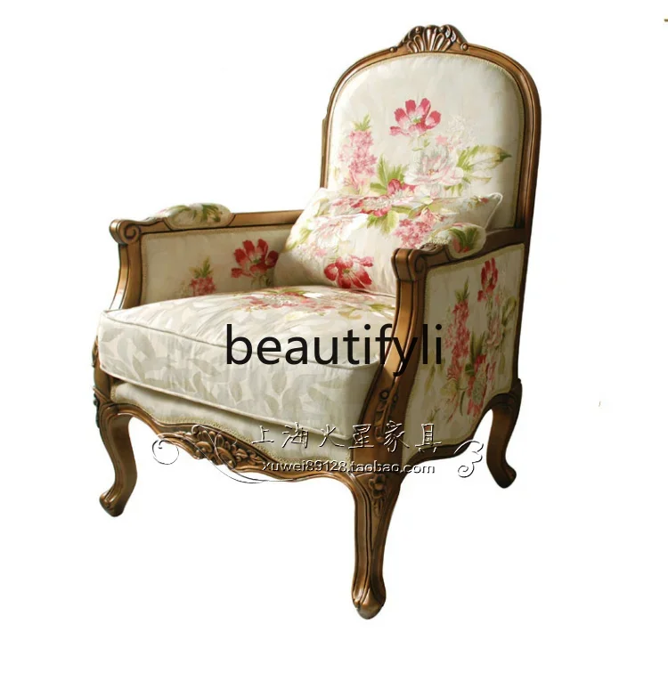 

A48 American rural solid wood fabric three-person sofa combination living room single double sofa