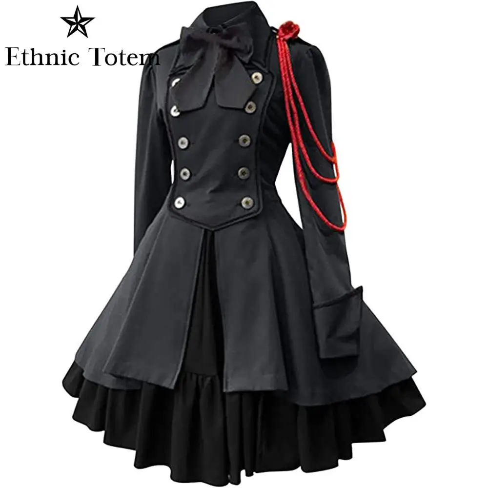 Medieval Vintage Black Lolita Dresses for Dresses Gothic Renaissance Coat Ruffle Classic Halloween Sweet Kawaii Lolita Jacket