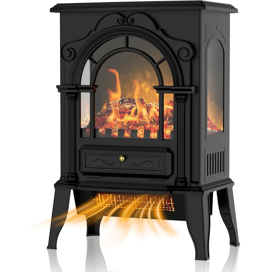 

16 inch Electric Fireplace Heater with Realistic Flame Effect for Indoor Use Portable Freestanding Fireplace Stove with Adjusta