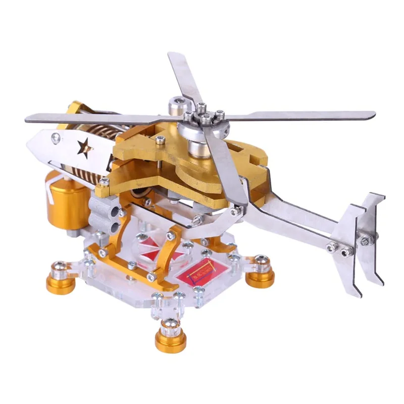 

Single Cylinder Vacuum Stirling Engine Model Kit Transport Helicopter Model Mini Metal Aircraft for Kids Adults Experimental Toy