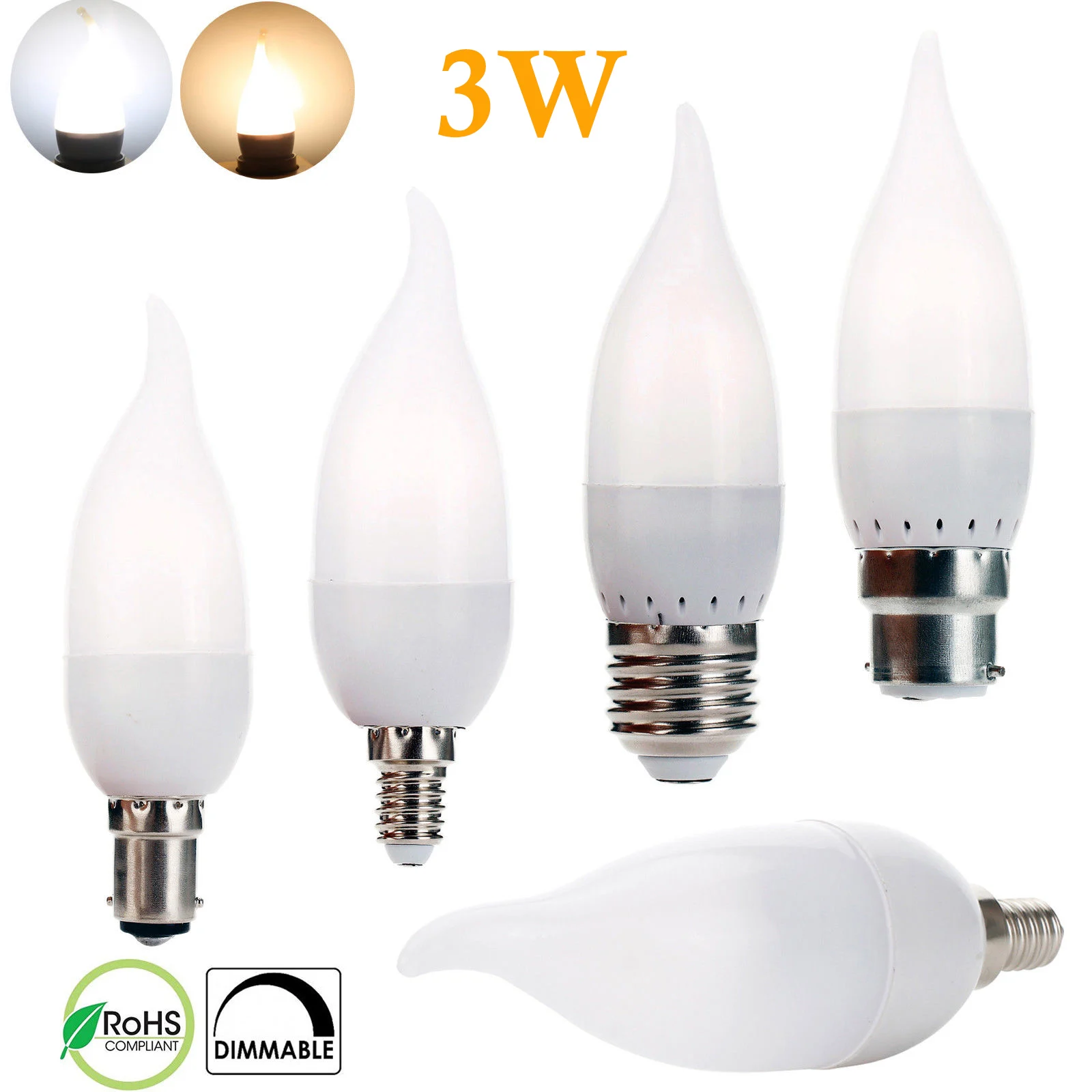 

3W LED Flame Bulb E12 E14 B22 E26 E27 Living Room Candle Lamp 220V Decorative Lights Home 3000K/4500K/6500K White Lighting