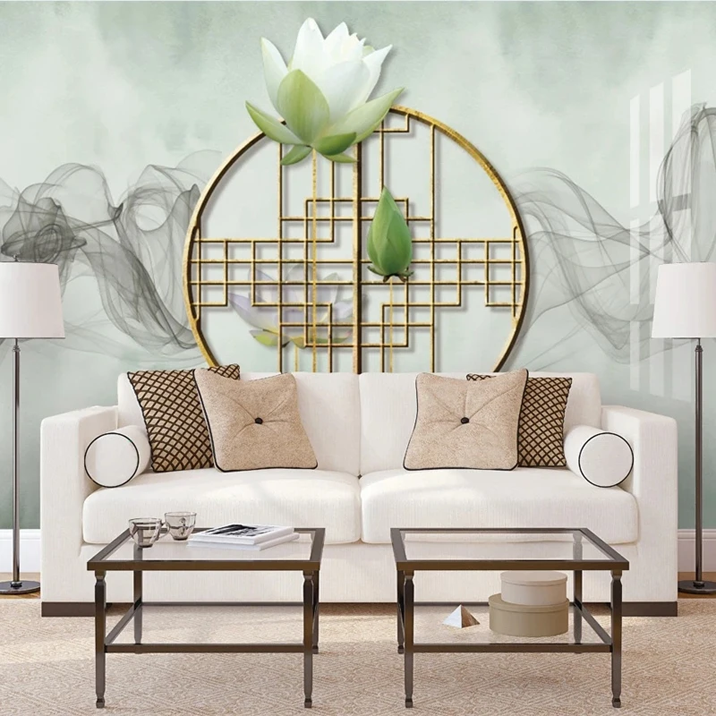 Custom Art Photo Mural New Chinese Style Artistic Painting Decoration Wallpaper Smoke Lotus Floral Pattern Wall Paper Home Decor