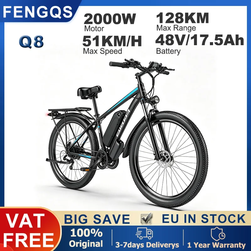48V 17,5Ah Akku Elektrofahrrad Spitzenmotor 2000W 51KM/H Höchstgeschwindigkeit 128KM Maximale Reichweite E-Bike FENGQS Q8 Elektro-Mountainbike