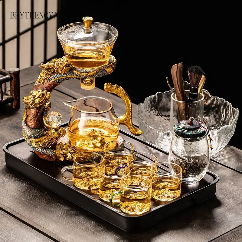Lazy Glass Automatic Tea Set Business Gift Borosilicate High Dragon Kung Fu Teaware Sets