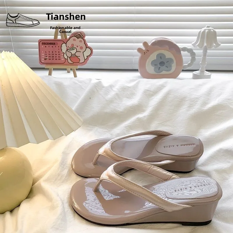 

Women's Summer Beach Sandals High Heel Clog Shoes Korean Style Synthetic Leather Upgraded Version Comfortable Slip-On Shoes
