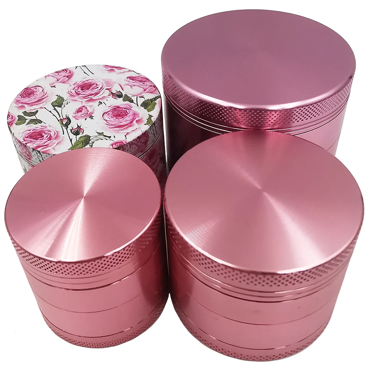 Pink Set Rolling Tray Plate 40MM 50MM 63MM Aluminum Alloy Smoke Grinder 4 Layers Metal Silicone Ashtray Tobacco Grinder