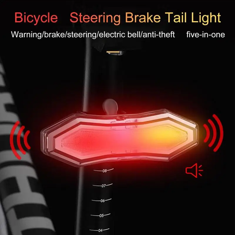 Задний велосипедный фонарь, перезаряжаемый задний фонарь велосипеда, фонарь велосипеда с 5 фоторежимами, беспроводное управление, велосипедный тормоз, аксессуары для безопасности велосипеда
