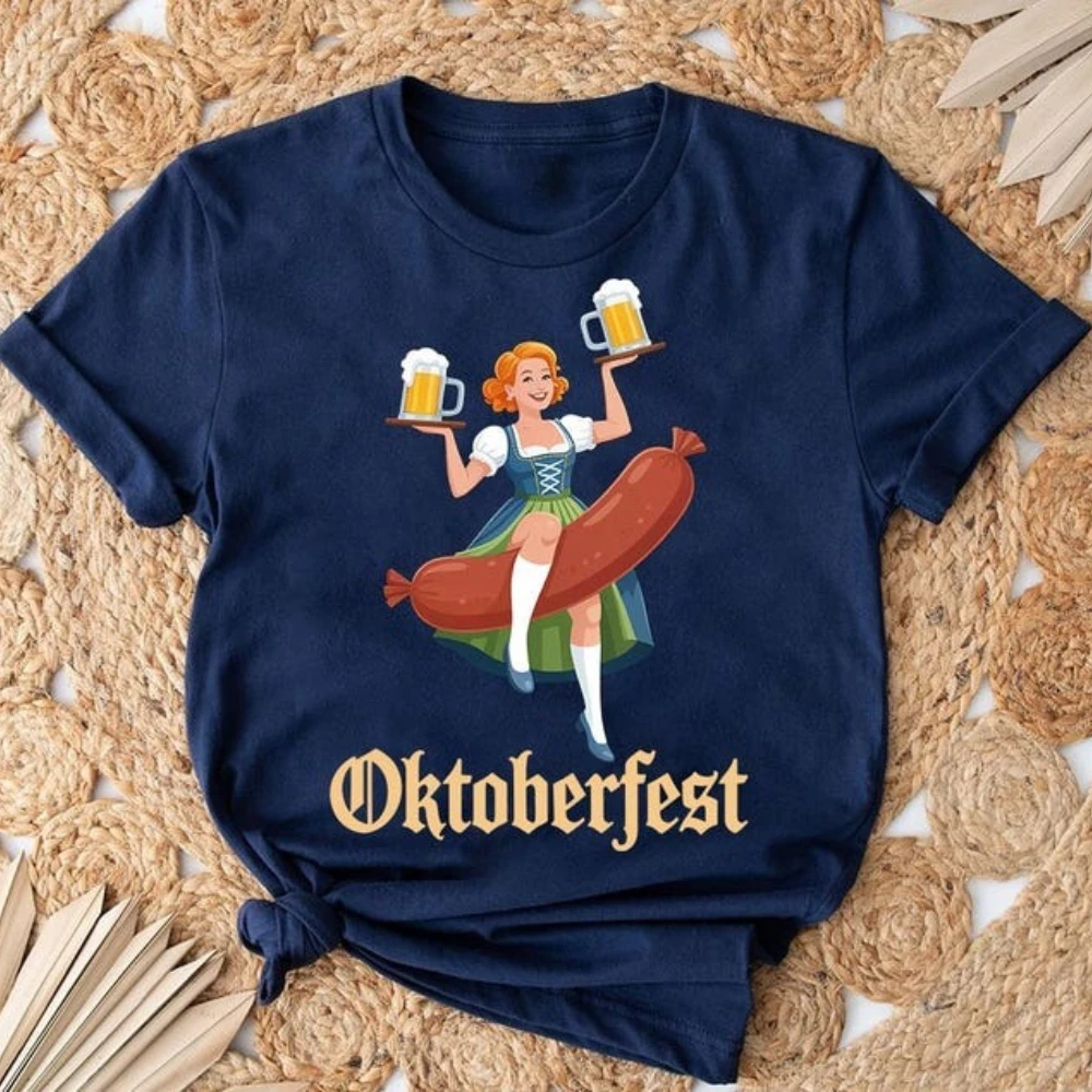 Oktoberfest Girl Graphic Tee Beer Sausage Party Women Shirt Funny Bavarian Girl Beer Sausage Party Fashion Tshirt Women Tops