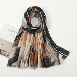 Silver Glitter Geometric Fringe Viscose Shawl Scarf High Quality Print Soft Wrap Pashmina Stole Bufandas Muslim Hijab 180*90Cm