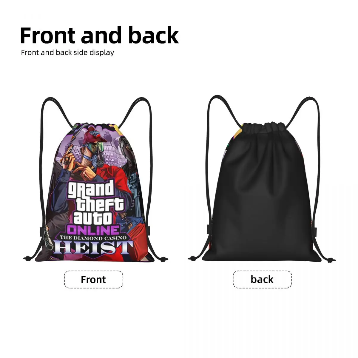 Custom GTA Online The Casino Heist Drawstring Bag Women Men Lightweight Grand Theft Auto Sports Gym Storage Backpack