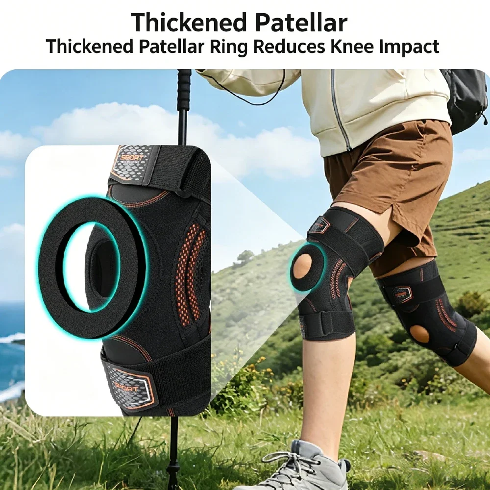 1 Stück NEUE professionelle Kniebandage, Kompressions-Kniebandage mit seitlichen Stützen und Riemen, für Laufen, Radfahren, Fitness, den täglichen Sportgebrauch