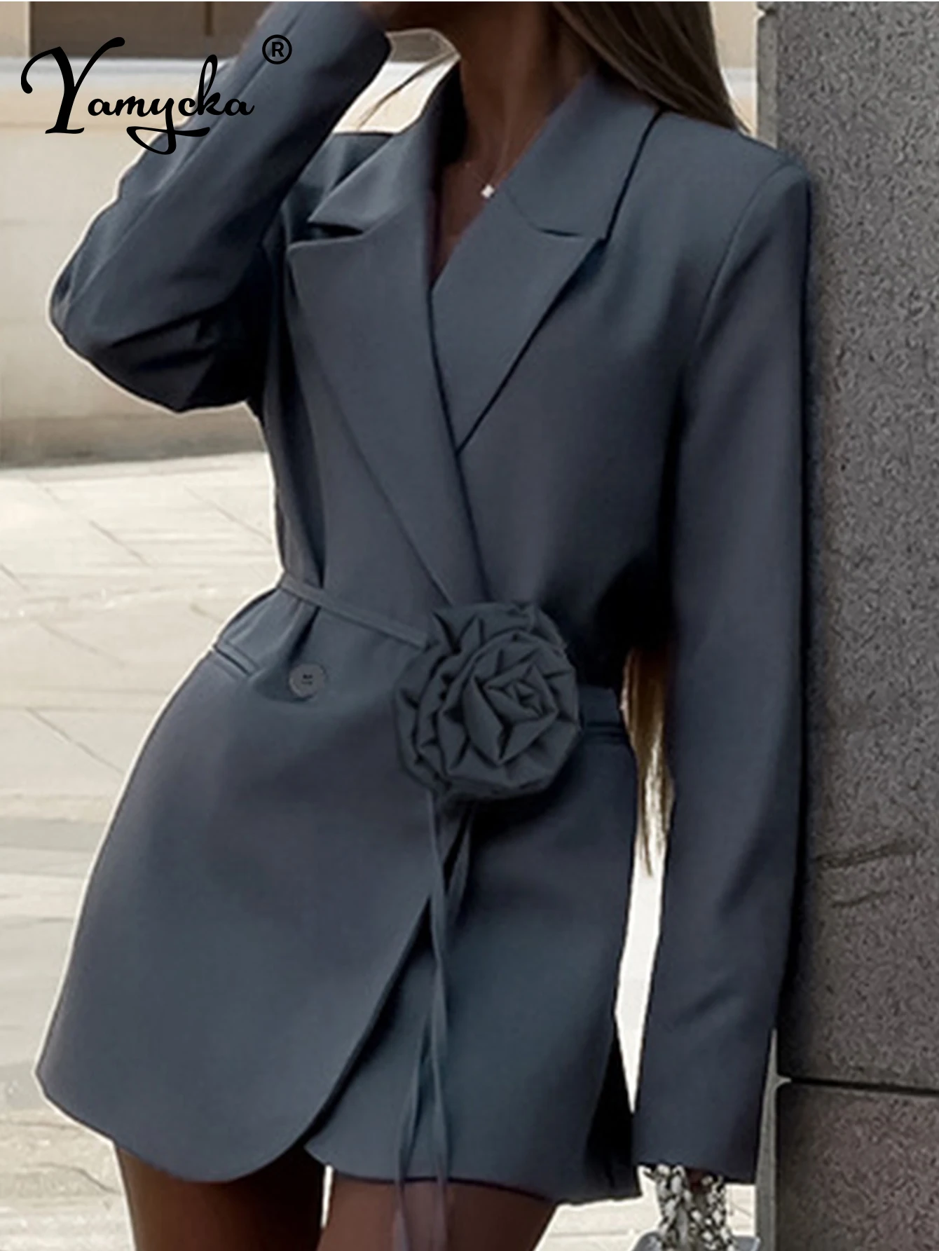 

Sexy vintage flower black suit jacket women winter outerwears fashion casual loose coats long sleeve blazer office lady outfits