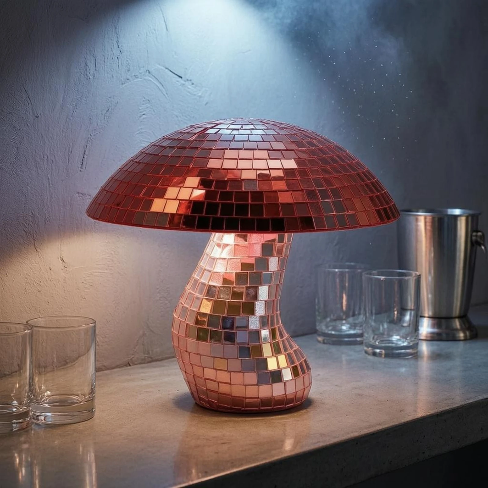 Mirror Mosaic Fungus Figurine Reflective Mirrored Fungus Decor Disco Ball Ornament Sculptural Tabletop Decor Glossy Finish