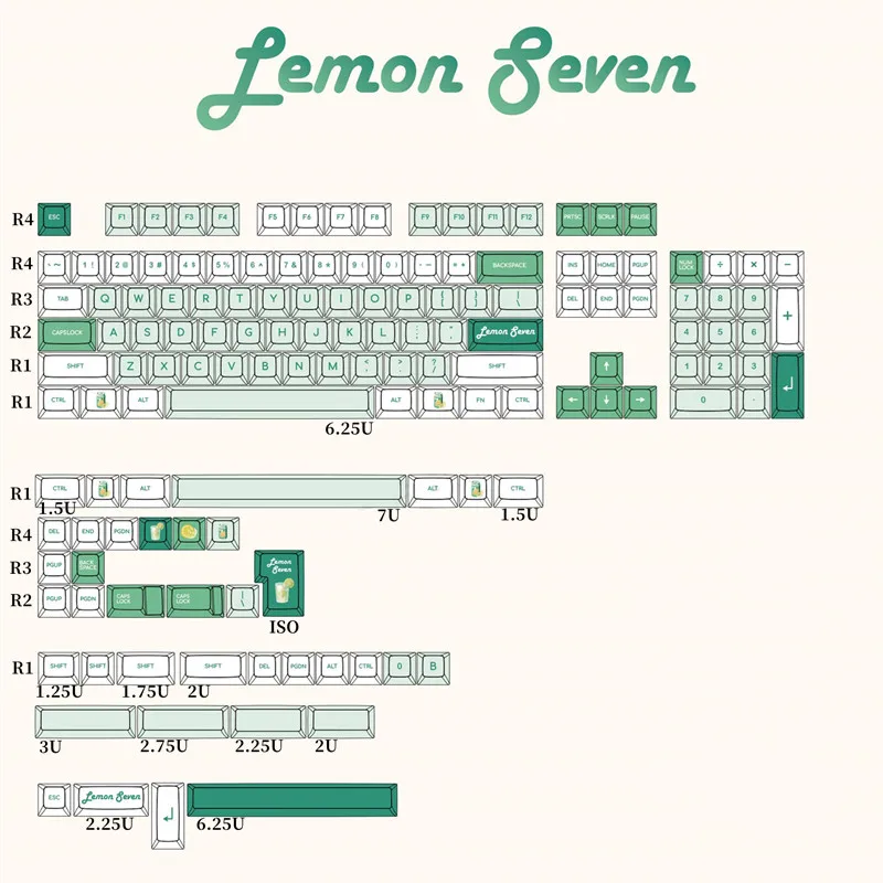 KCA Profile PBT Keycap Similar Cherry Profile Lemon Seven Keycaps For GH60 GK61 GK64 68 75 84 87 96 980 104 108 F12 Keyboard