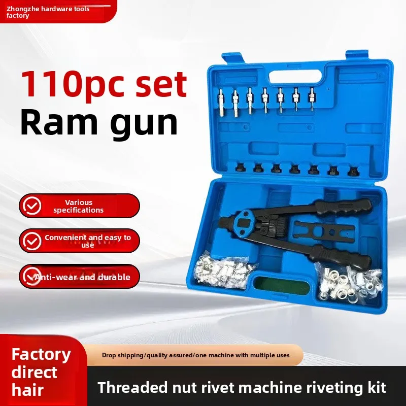 110-Piece Manual Rivet Nut Gun Kit, M3-M12 Hand Riveter Tool Set for Two-Hand Operation, 330mm Heavy Duty Nut Riveter for Con