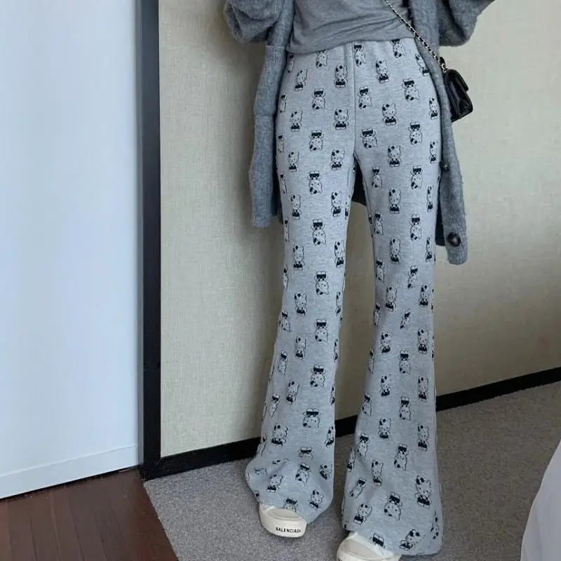 

Длинные брюки с героями мультфильмов Sanrio для девочек, расклешенные брюки принцессы «Hello Kitty», повседневная модная тонкая дофаминная кавайная весенне-осенняя одежда, новинка