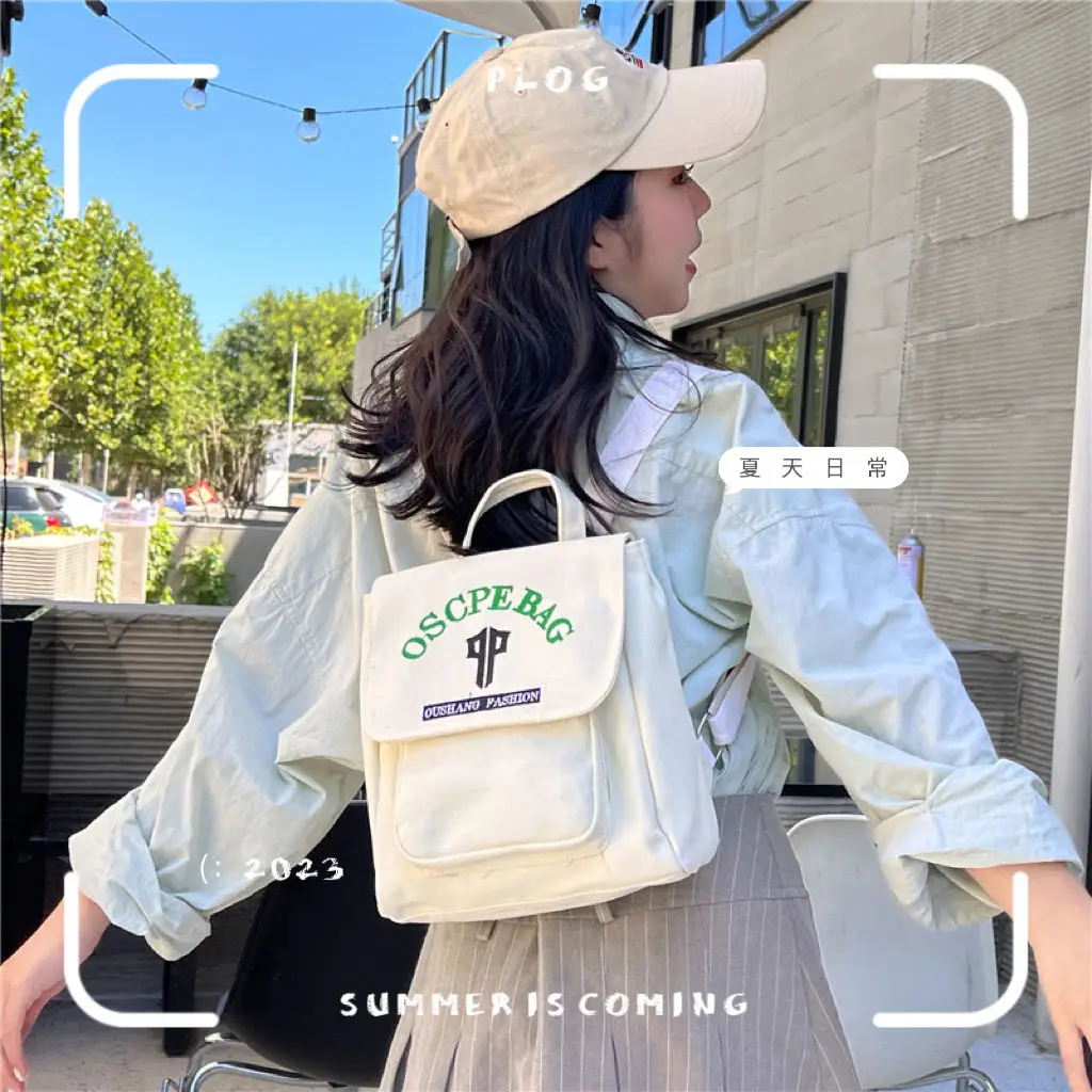 JIAERDI Vintage White Backpacks Women 2023 Harajuku Letter Embroidery Mini Schoolbag Mochila Female Retro Canvas Bag Aesthetic