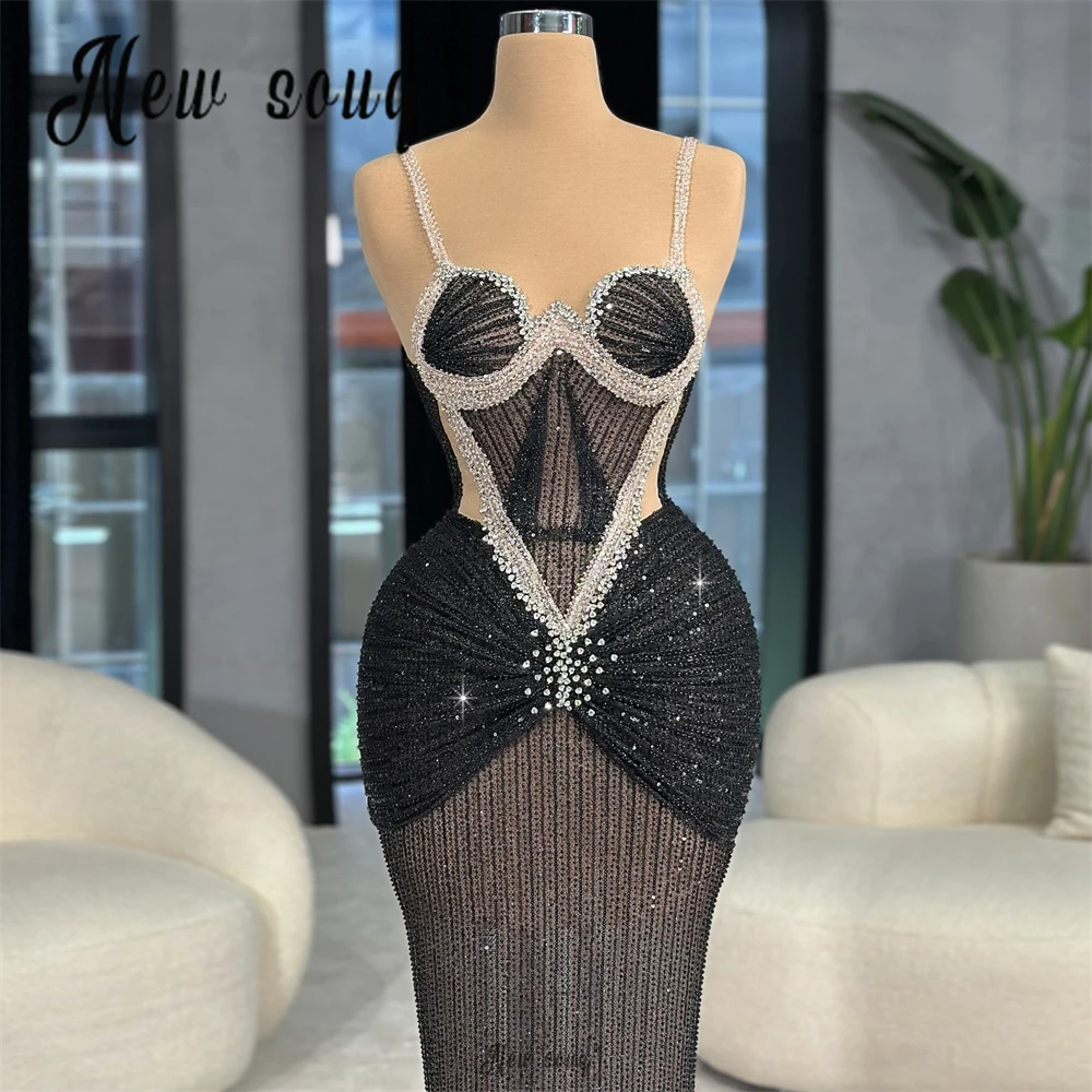 Backless Sparkly Birthday Party Stage Dress Spaghetti Straps Illusion Cocktail Gowns Women Arabic Wedding Guest Dress Customized