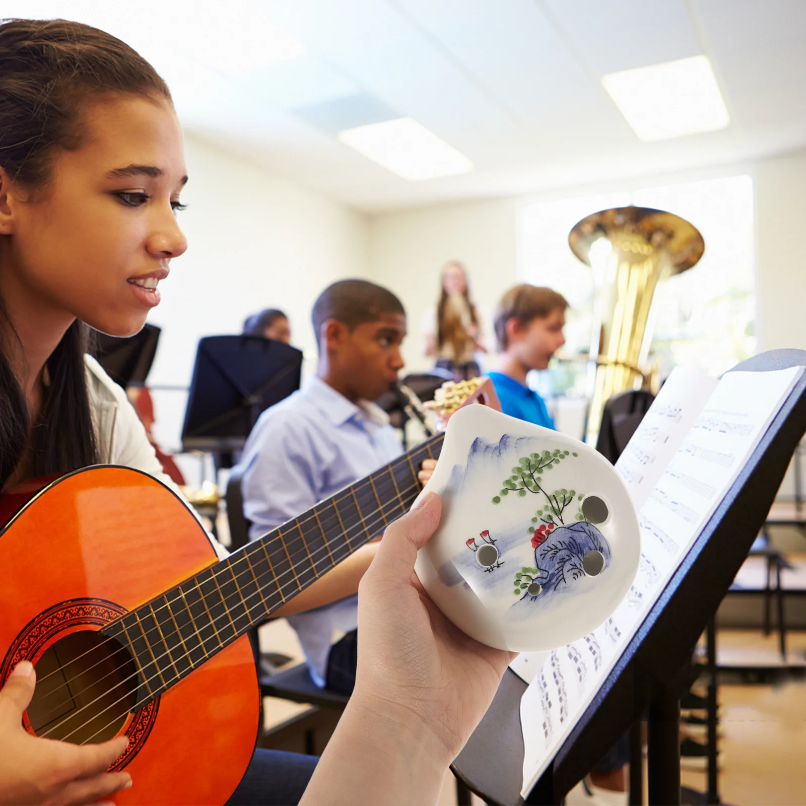 

6-Hole Ceramic Ocarina Alto F Key Elegant Wisteria Pattern Beginner Practice Portable Wind Instrument Music Gift