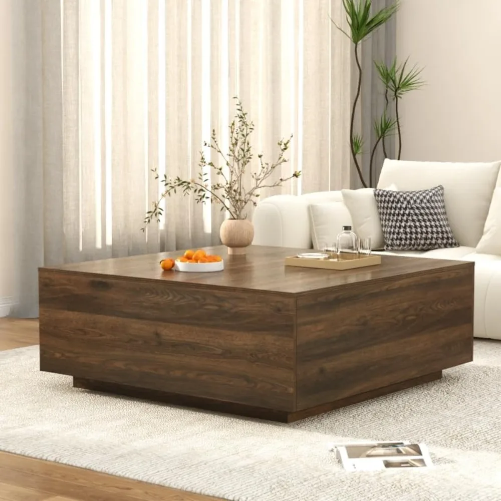 

43 Inch Large Square Coffee Table with Storage,Modern Wooden Coffee Tables with 2 Drawers Storage for Living Room,Mid Century Te