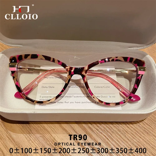 CLLOIO, gafas de lectura a la moda con forma de ojo de gato para mujer, gafas de lectura antiluz azul para miopía, hipermetropía, gafas graduadas personalizables para ordenador