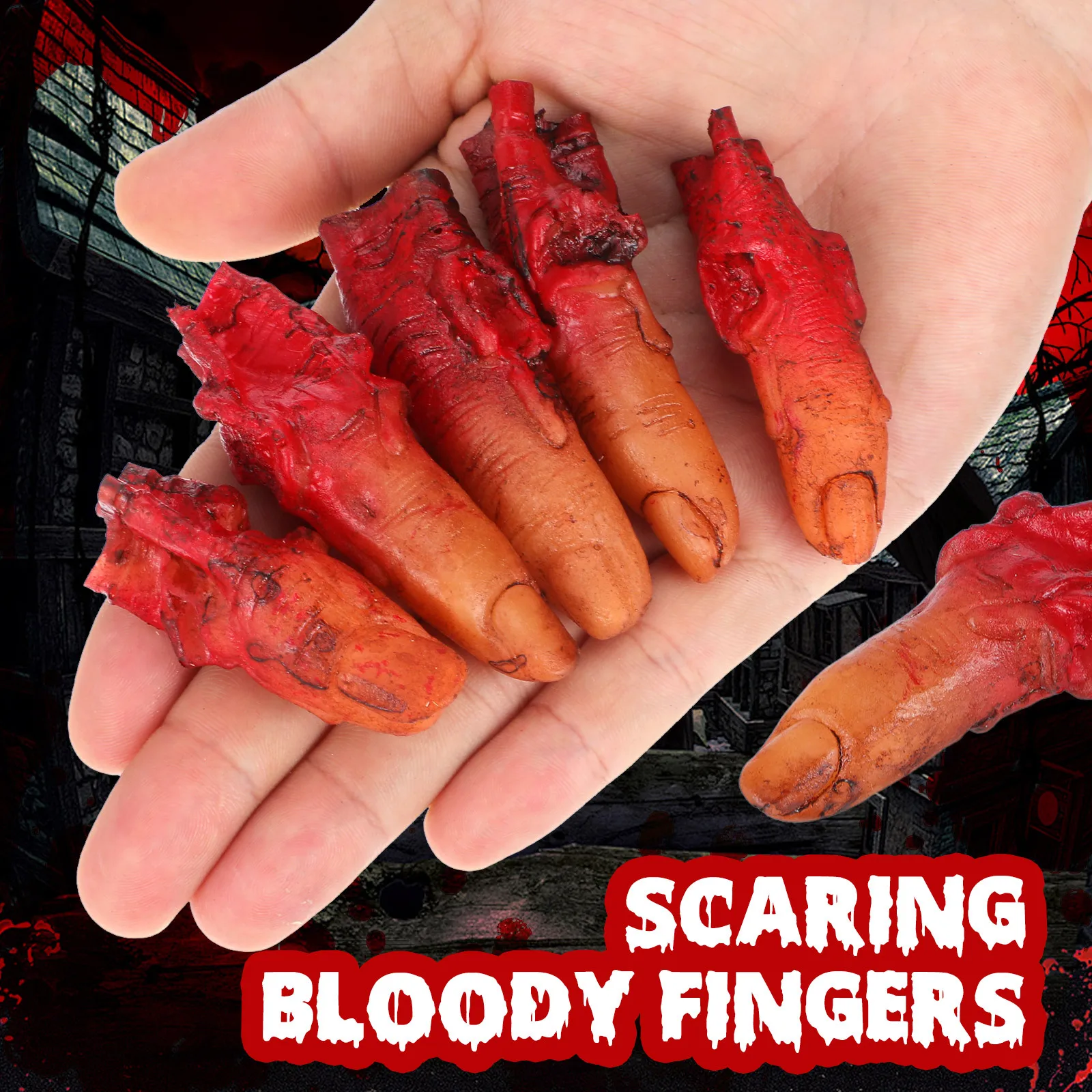 10 قطعة أصابع مقطوعة أصابع وهمية الدموية واقعية تجهيزات حفلة الهالوين المزحة لوازم للمنزل المسكون ديكور الحفلات أحمر داكن #3