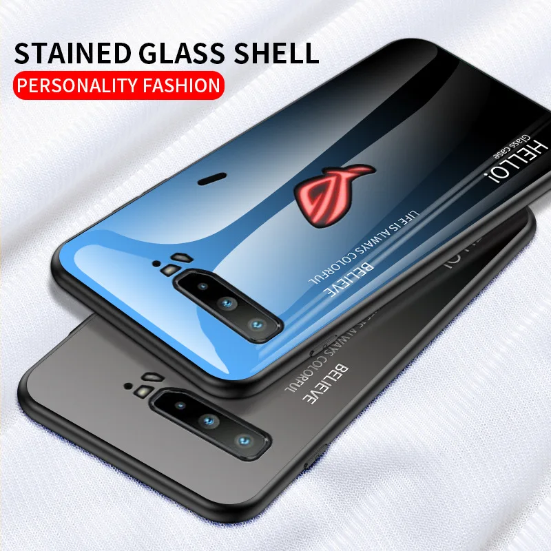 Gradient Tempered Glass Case for Asus Rog Phone 7 6 5 Shell Shockproof Glossy Soft Edges Hard PC Back Cove Rog7 6 Gaming Bumper