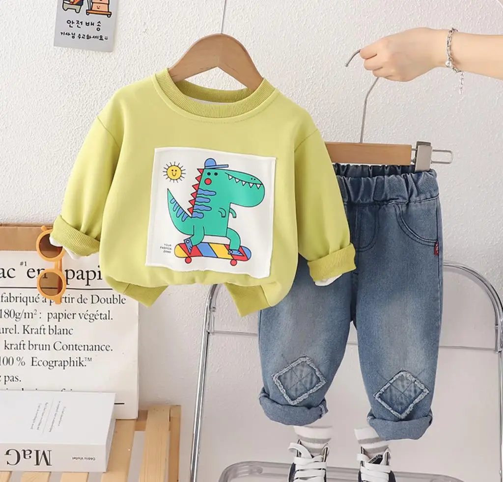 

Toddler Set for Baby Kids Clothes 6 To 12 Months Cartoon Skateboard Dinosaur Sweatshirt And Pant Two Piece Outfits Children Suit