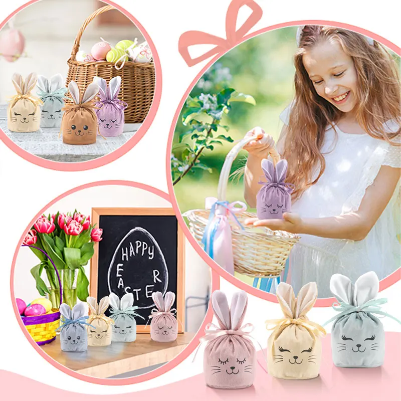 36/24/12PCS Velvet Easter Rabbit Bags Cookie Candy Gift Bags Chocolate Packing Pouch Baking Packaging for Biscuits Gift Boy Girl