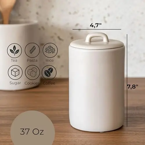 

Maison May 37oz Ceramic Food Storage Jars with Airtight Lids – Kitchen Canisters for Coffee, Tea, Flour & More