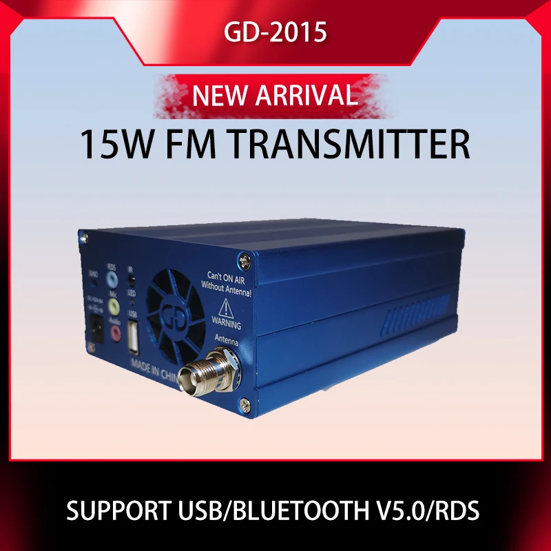 GD-2015 15 watts transmissor fm 15 watts estação de rádio transmissor de transmissão chip qn 76-108mhz