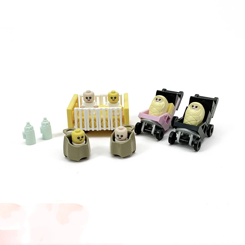 Compatible With LEGO MOC Small Particle Building Blocks Assembled DIY Creative Scene Doll Baby Bottle Cart Cradle Rib Model Toys