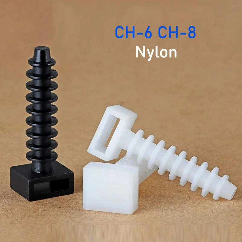 CH-6 CH-8 Series Black / White Nylon Gecko Type Cable Tie Holder Heavy Duty Plastic Zip Tie Fixation Base
