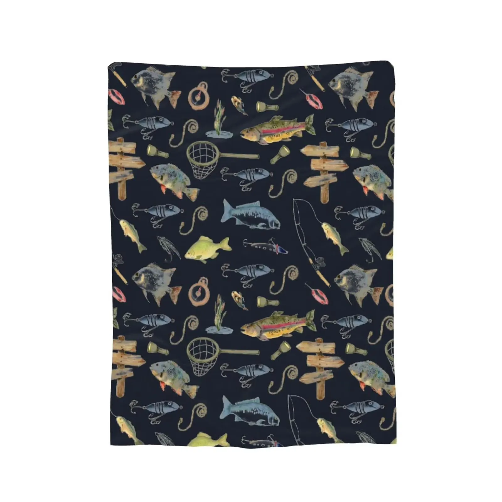 Fishing Tackle Pattern Flannel Fleece Throw Blanket Ultra Soft Warm Cozy