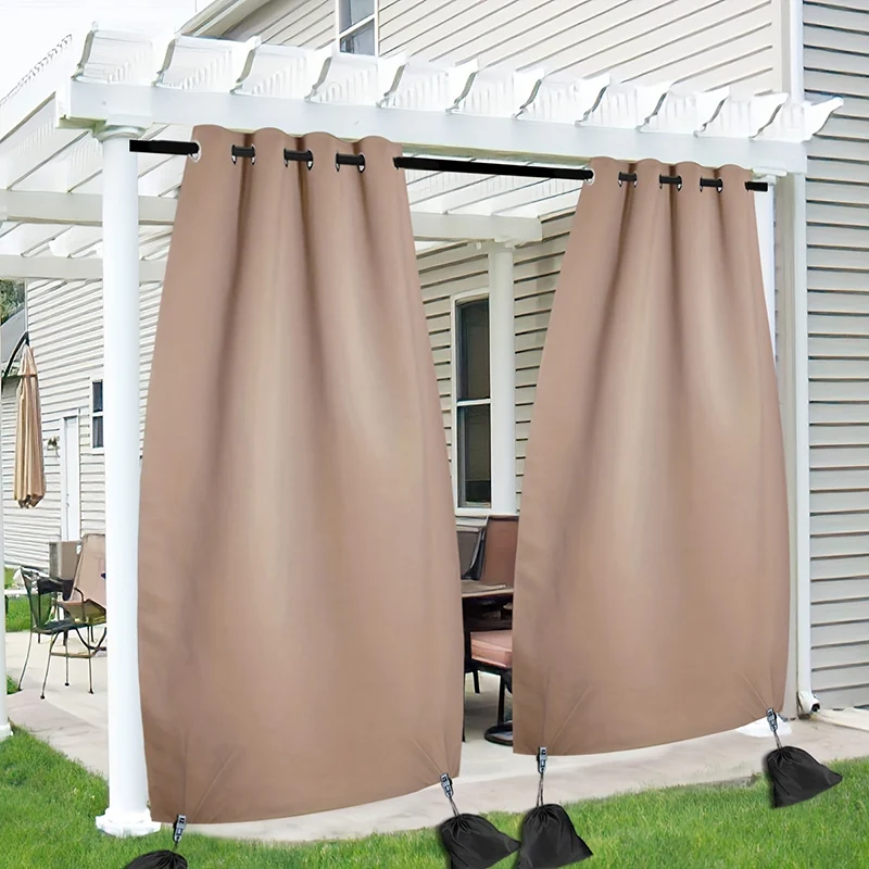 Outdoor Curtains with Weighted Bags Windproof Water Resist Exterior Curtains & Draperies Sun Blocking for Patio Cabana Yard