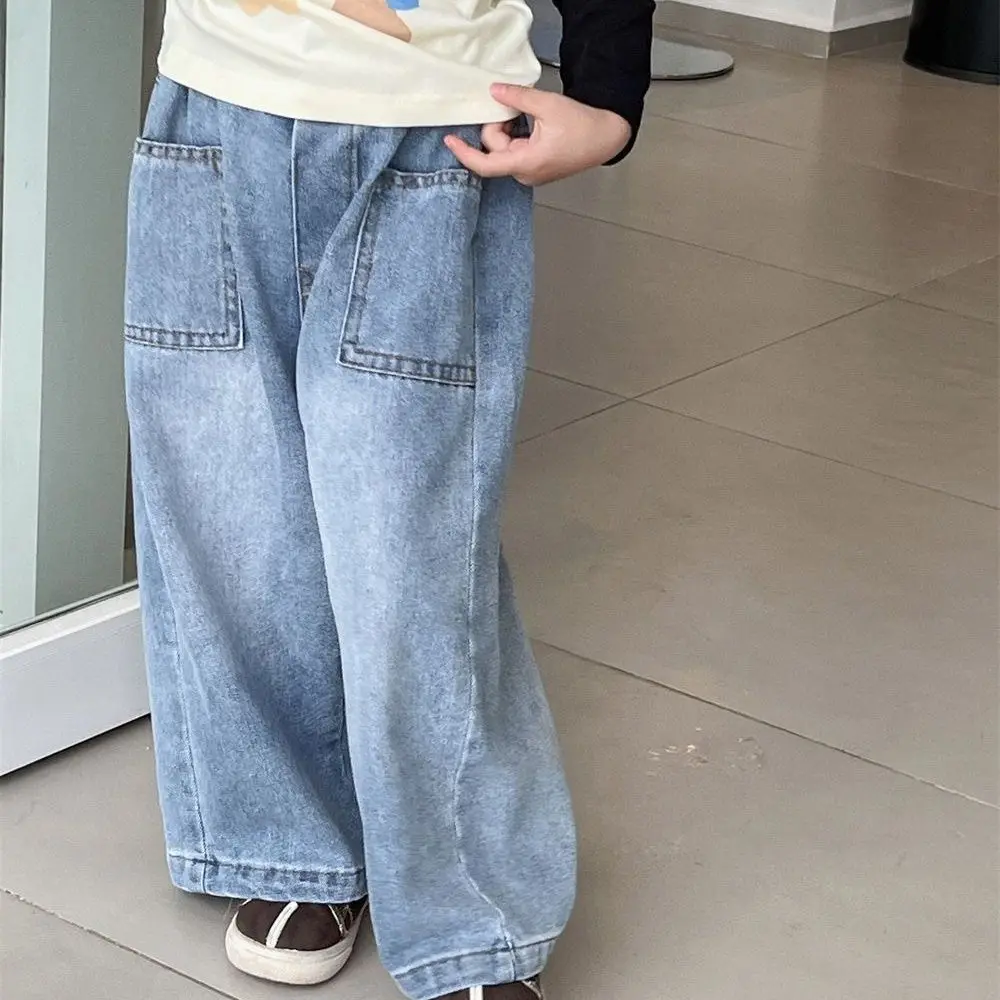 Children Clothing Girls Denim Jeans Children 2025 New Spring and Autumn Denim Wide Leg Pants Girls Loose Pants