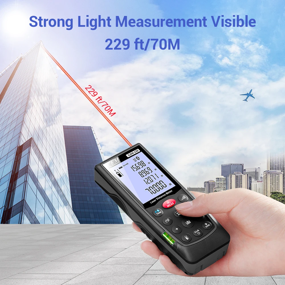 CEM Laser Distance Measure with Bluetooth 229ft,Infrared Laser Measuring Tool IP54,Measure Pythagorean&Angle&Area&Volume