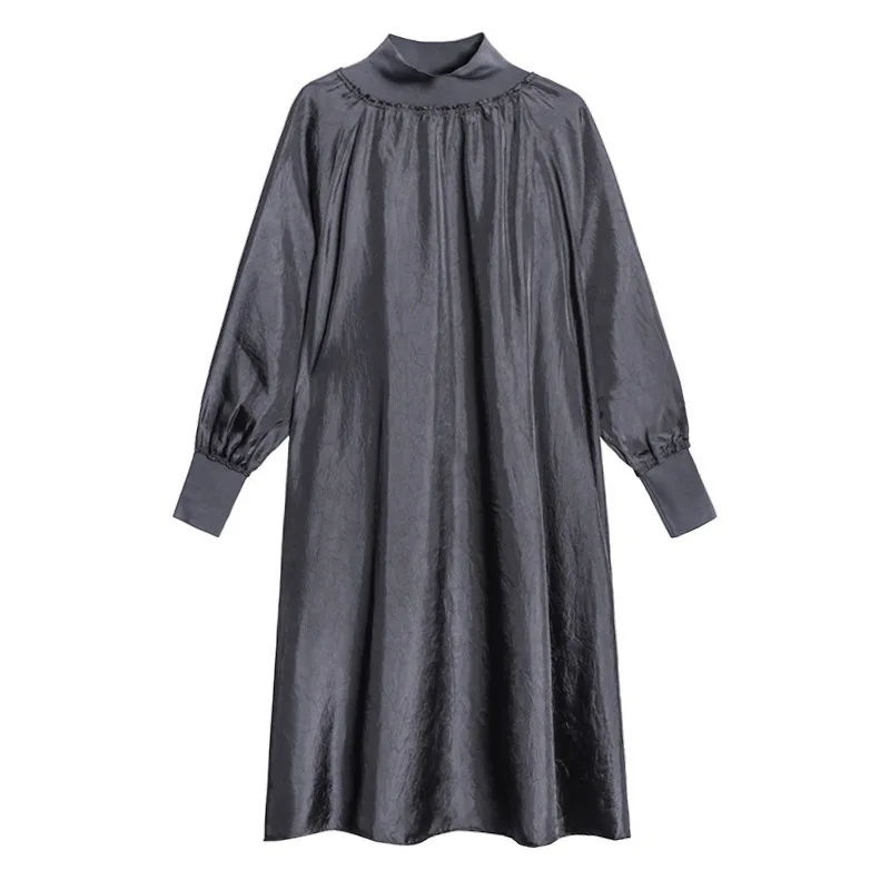 

Women Solid Basic Dresses Pullover Dress Maxi Long Lenth A Line Long Sleeve Stand Collar Loose Elegant Casual 2025 Spring Autumn