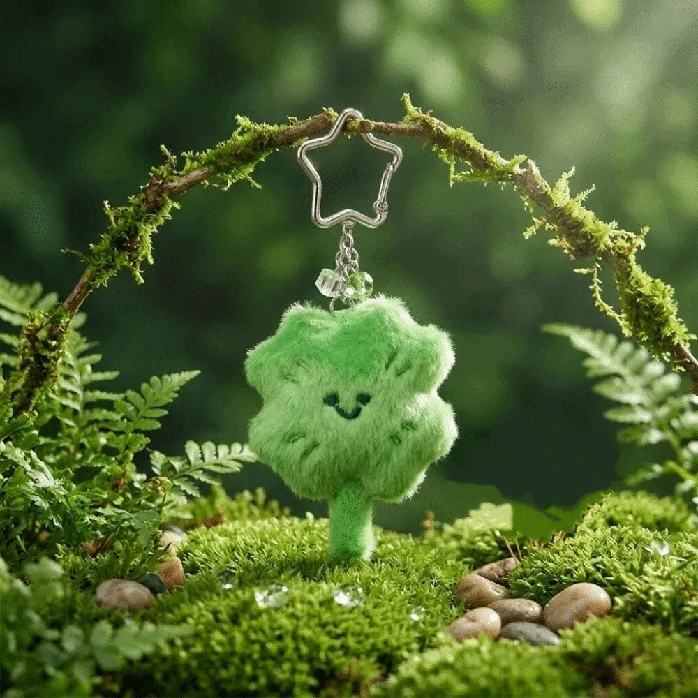Smiling Face Keychain High-Quality Fuzzy Ultra Soft Four Leaf Clover Keychain Elastic PP Cotton Skin-Friendly