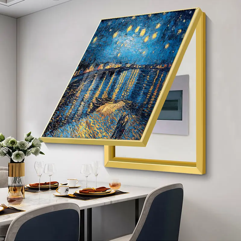 الشمال مجردة النفط اللوحة الزخرفية معلقة اللوحة من صندوق عداد كهربائي غطاء المنزل غرفة جدار الفن جدارية ملصق مع الإطار #4