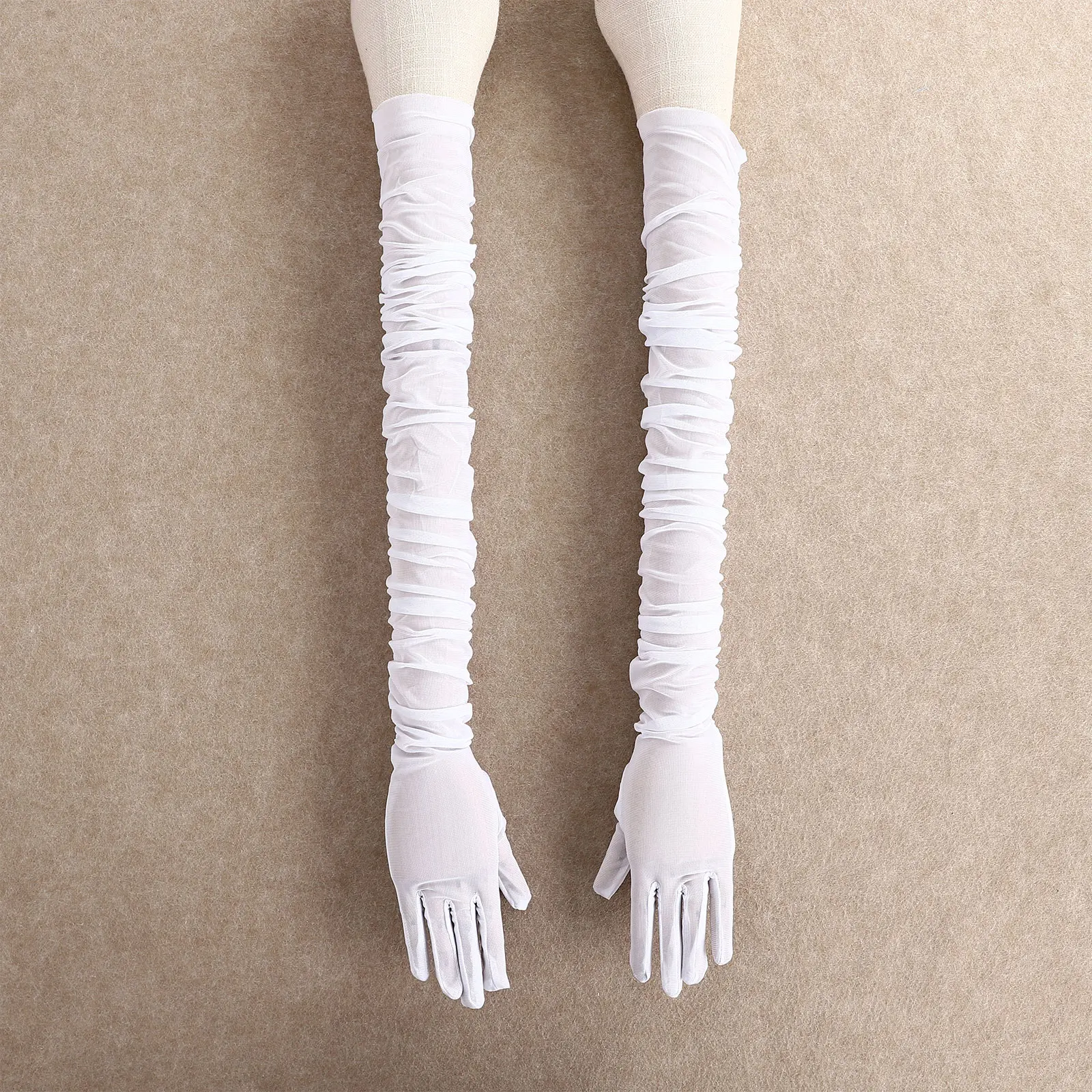 Gants froncés Sexy pour femmes, maille blanche, Tulle, doigt complet, Super longs, Vintage, robe de mariée, mitaines, Cosplay, nouvelle collection