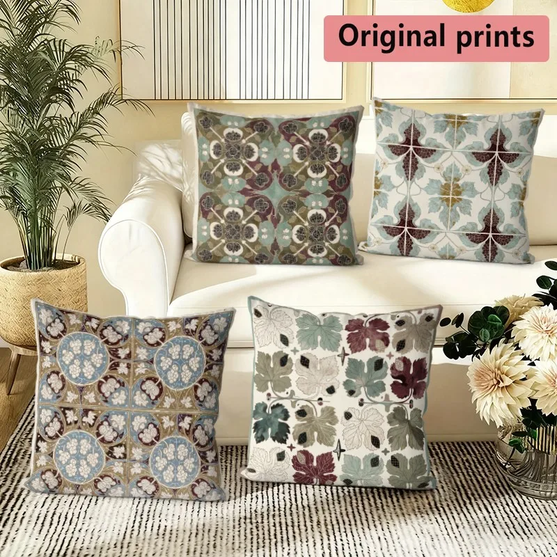 Vintage Botanic Tile Throw Pillow Covers Pattern Cushion Cover Suitable for Sofa Bedroom Car Pillow Cover